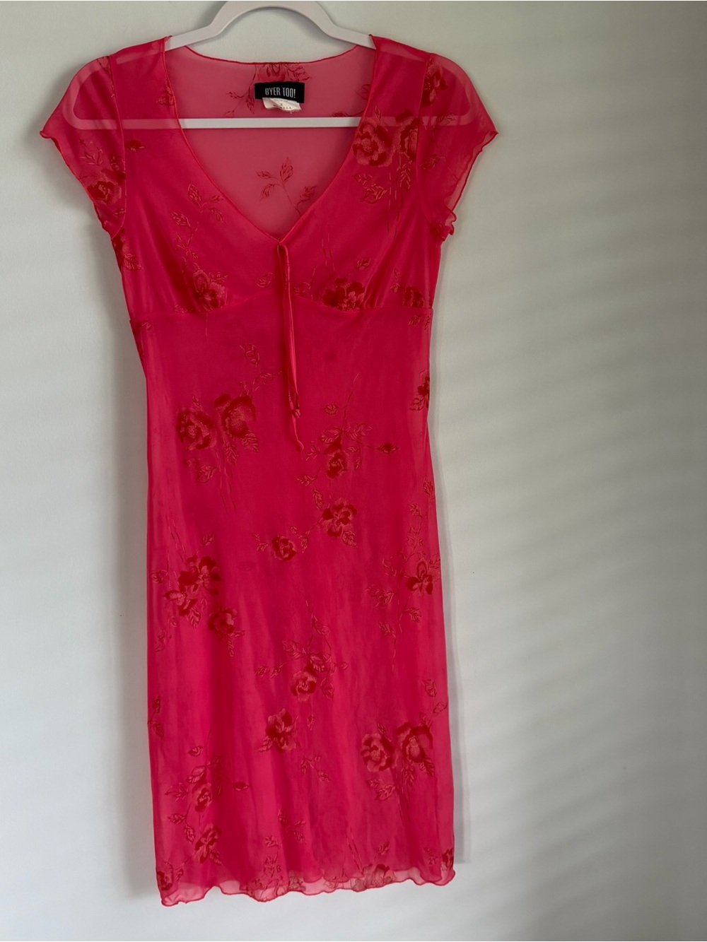 Y2K Vintage 90s Pink Floral Mesh Midi Dress Fairycore Coquette Tie Front M